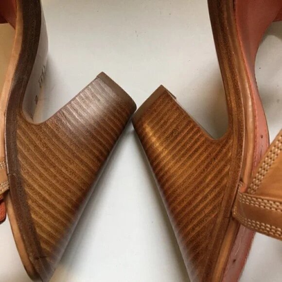 Via Spiga Tan Leather Heeled Buckle Sandals Size 9.5 - Picture 4 of 7